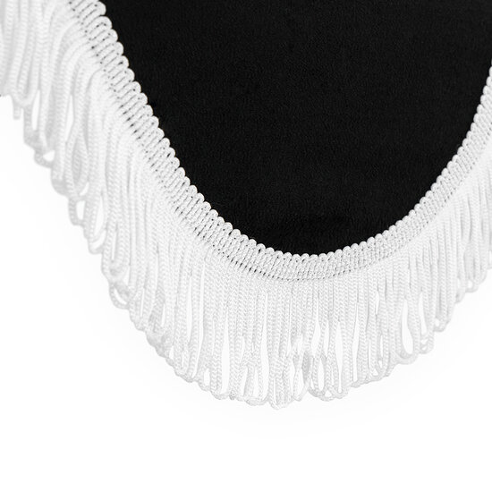 SIDE CURTAIN AND WINDOW PELMET - BLACK AND WHITE FRINGES